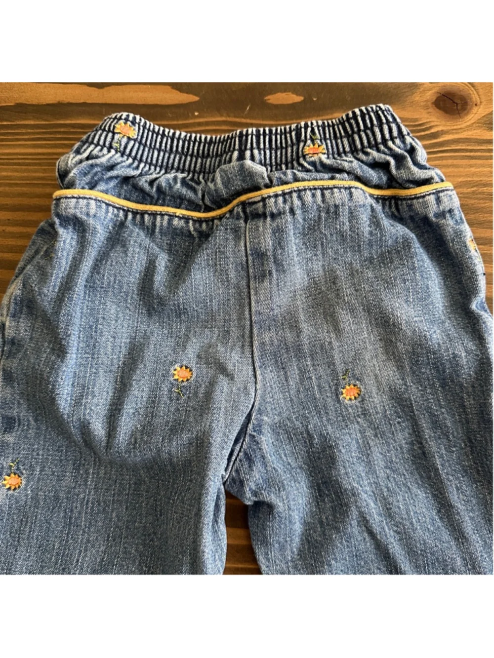 Gymboree Baby Jeans 12-18 Months Blue Floral Embroidered Yellow Trim